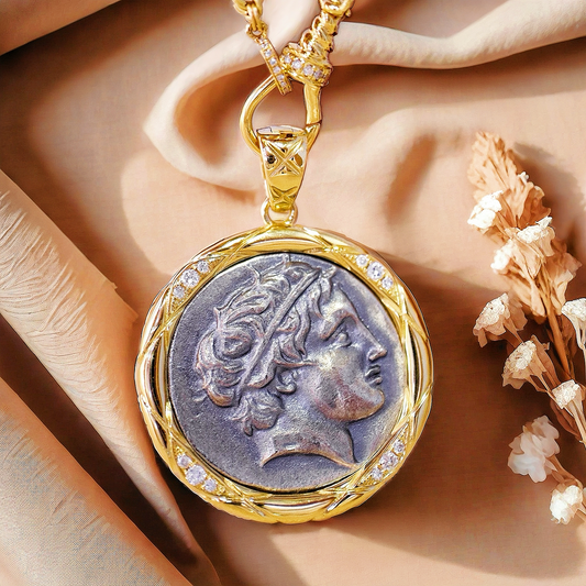 Macedonia Apollo With Horses Ancient Greek Coin Medallion 18K Gold Pendant (Item No. COIN025）