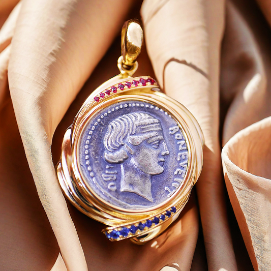 Fortuna Goddess Ancient Greek Coin Medallion 18K Gold Pendant (Item No. COIN028）