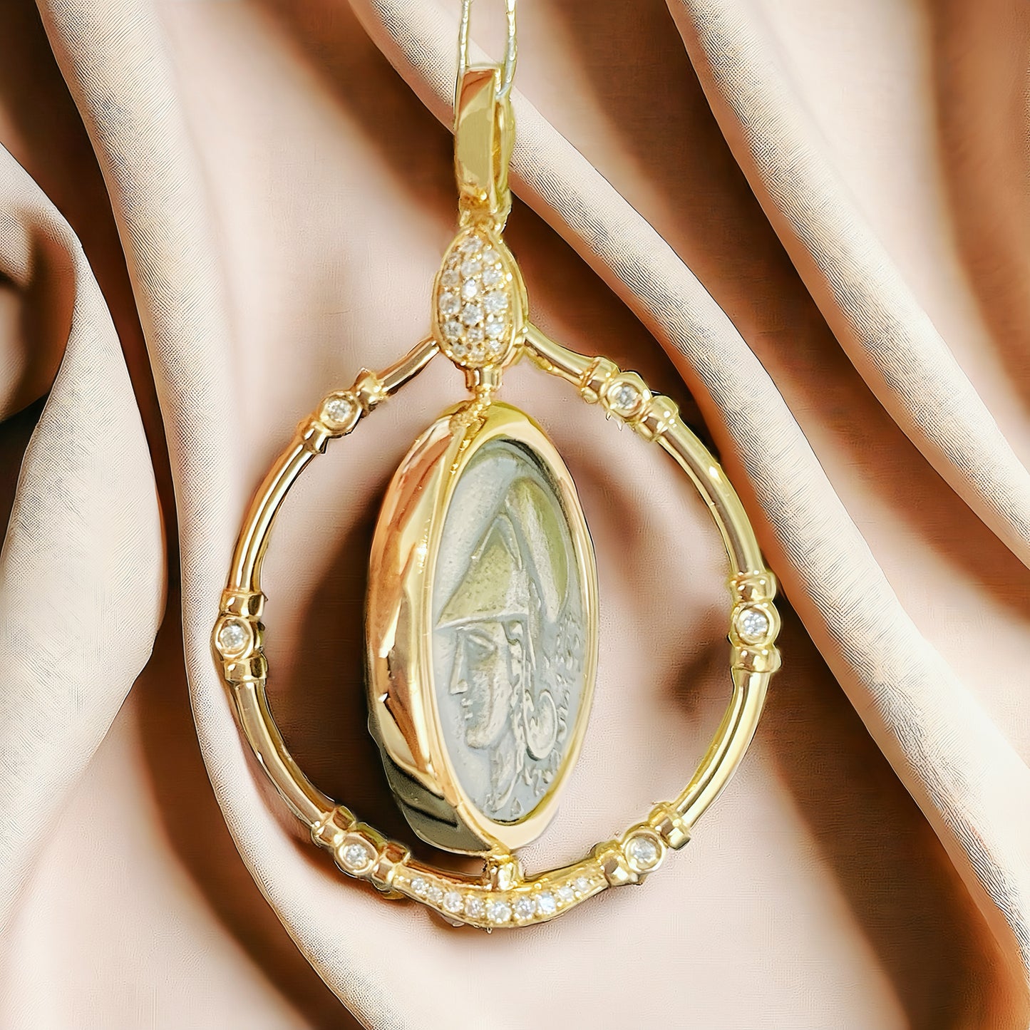 Athena & Pegasus Ancient Greek Coin Medallion 18K Gold Pendant (Item No. COIN031）