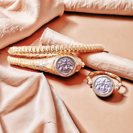 Medusa Ancient Greek Coin Medallion 18K Gold Bangle Ring (Item No. COIN037）