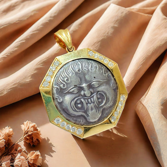 Gorgo Medusa Ancient Greek Coin Medallion 18K Gold Pendant (Item No. COIN040）
