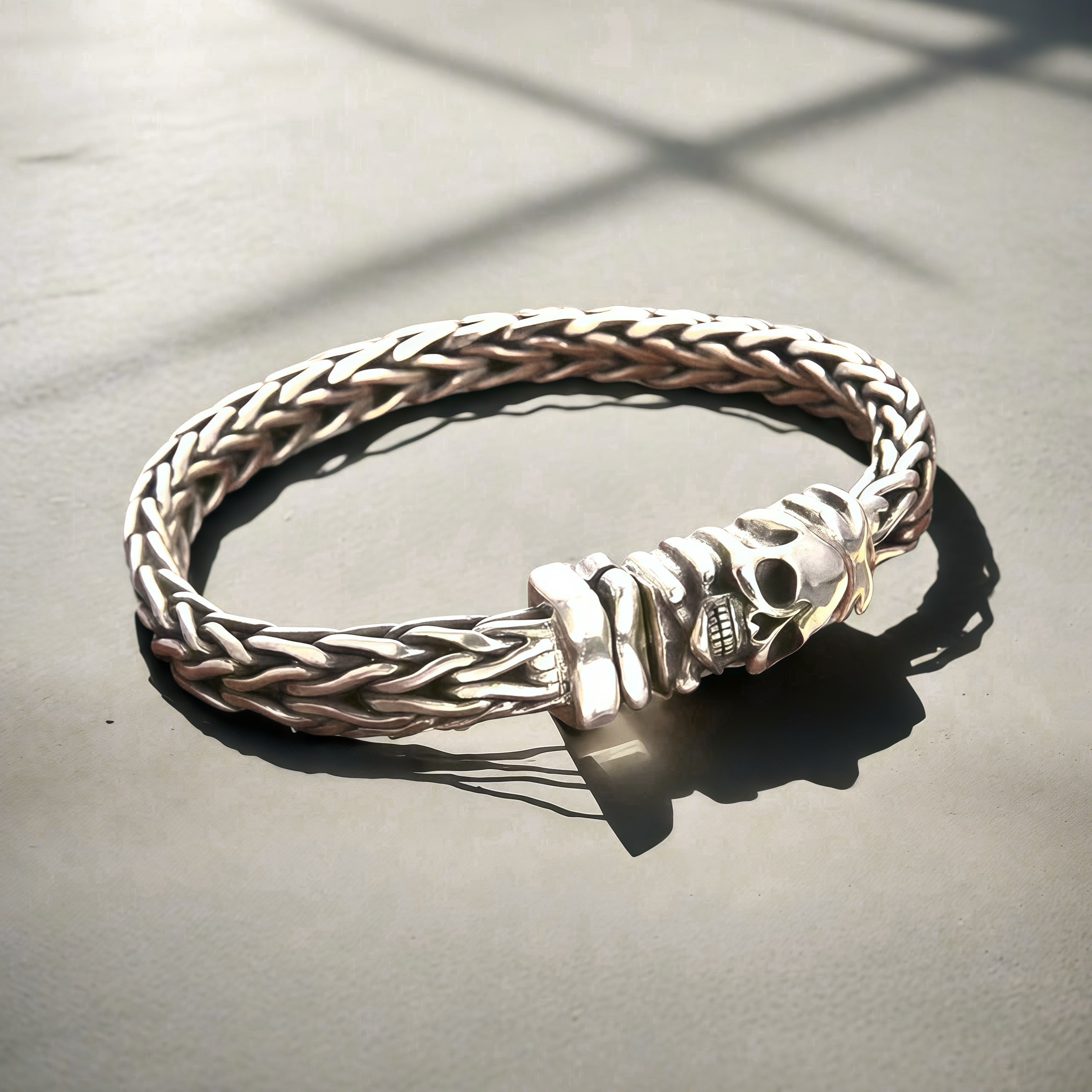 Braided Skull Silver Bracelet (Item No. B0528)