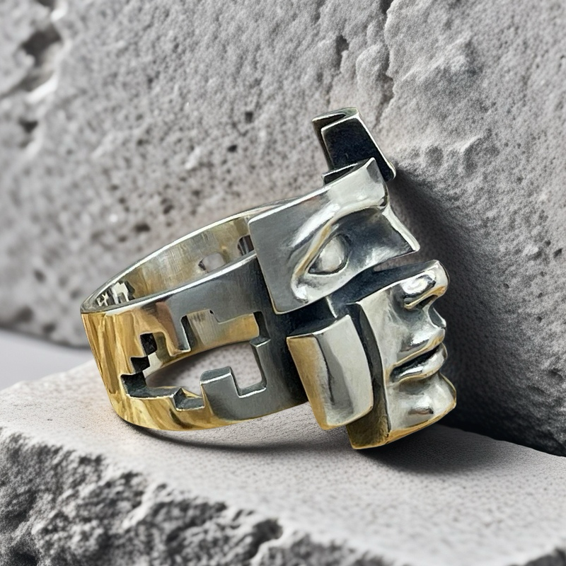 Split-Persona Mask Silver Ring (Item No. SC008)