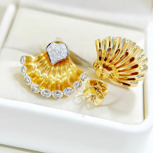 Fan-shaped Vintage 18k Gold Diamond Earring (Item No. VT324)
