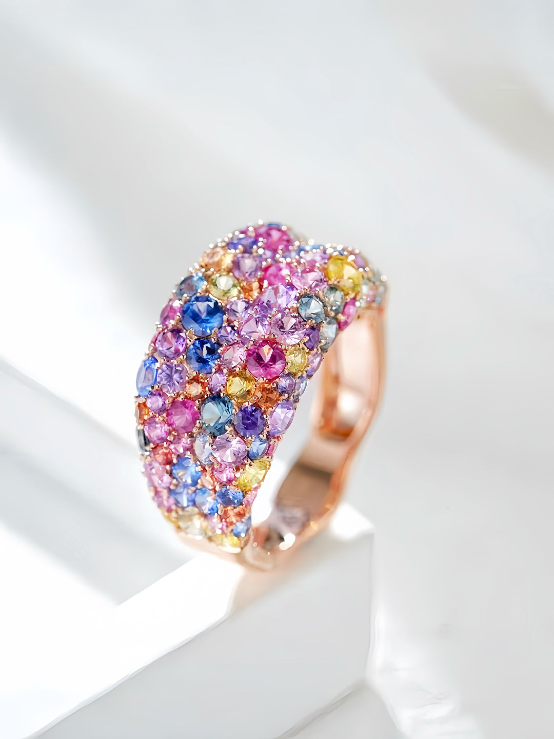 Monet's Garden Rainbow Sapphire 18k Gold Ring (Item No. SA053）