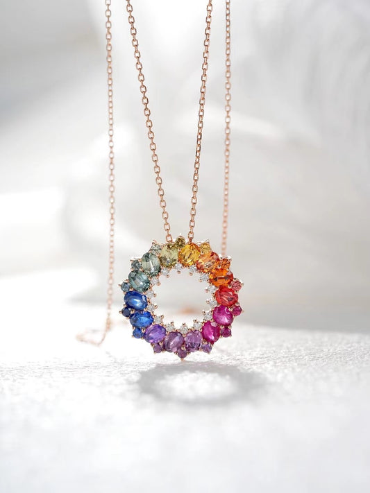 Rainbow Sapphire 18K Gold Pendant (Item No. SA081）