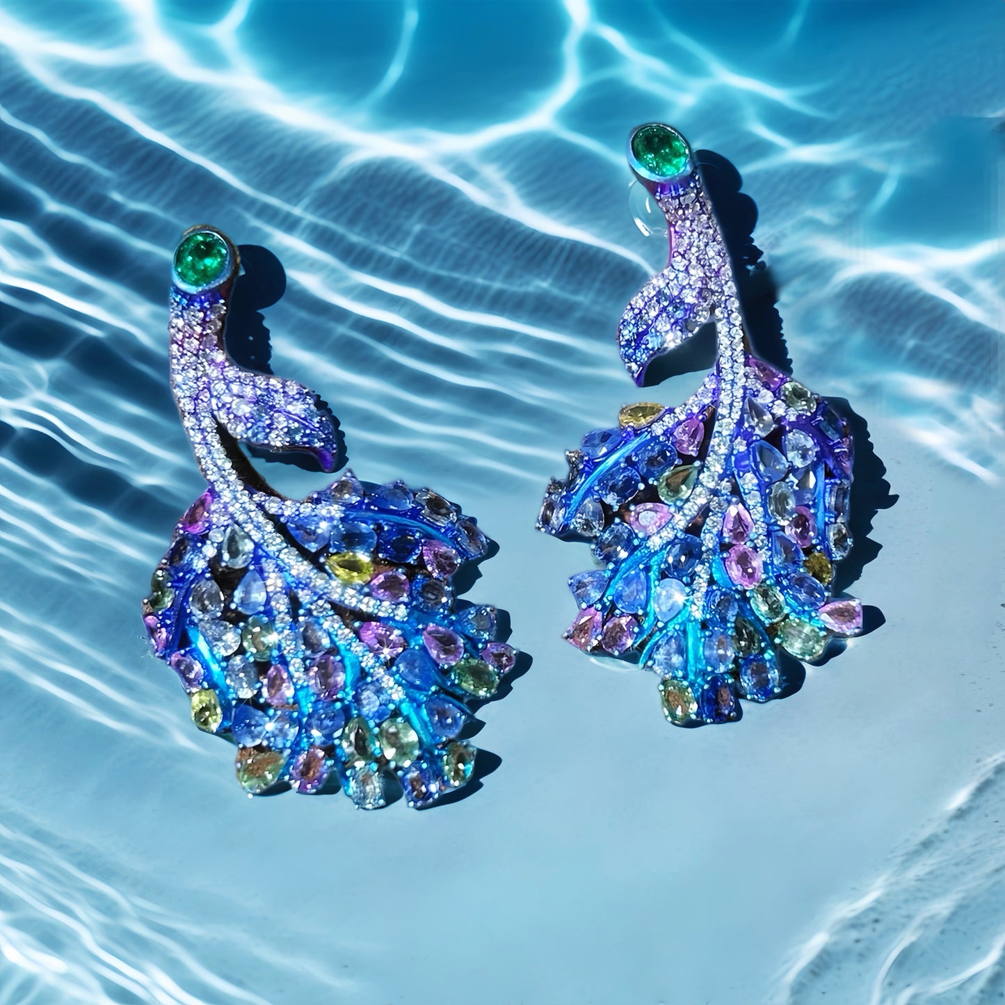 Anodized Titanium Sapphire Emerald Diamond Earring (Item No. TA012）