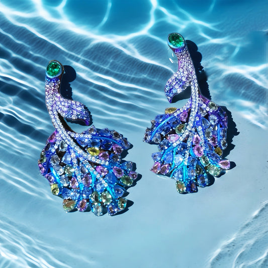 Anodized Titanium Sapphire Emerald Diamond Earring (Item No. TA012）