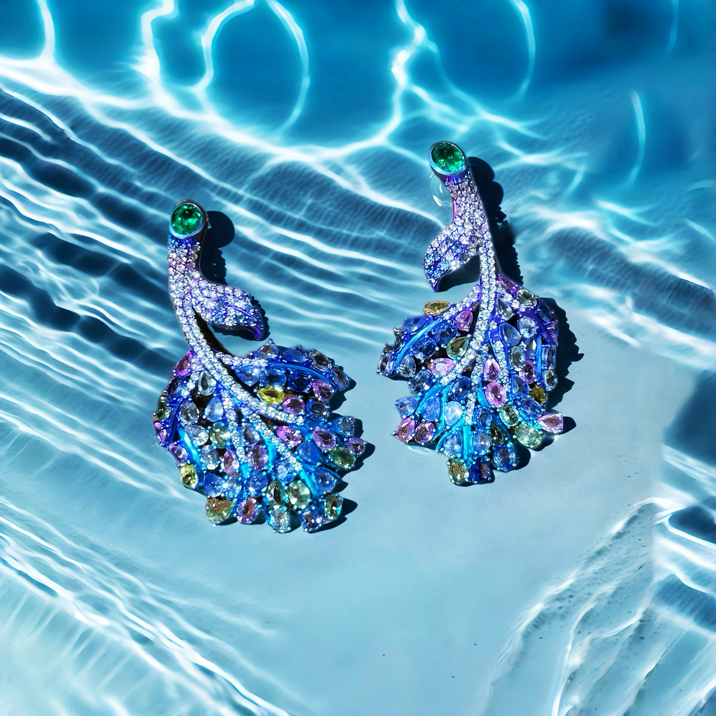 Anodized Titanium Sapphire Emerald Diamond Earring (Item No. TA012）