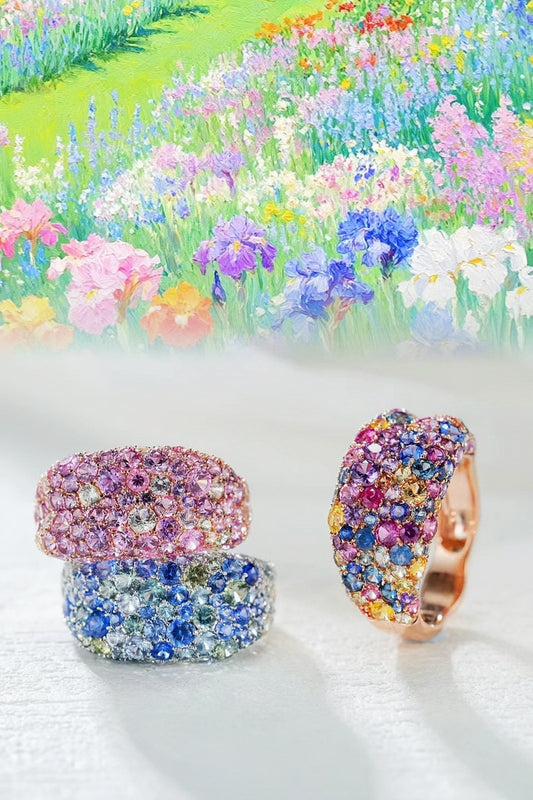 Monet's Garden Rainbow Sapphire 18k Gold Ring (Item No. SA053）