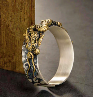 Golden Dragon Silver Bangle (Item No. B0183)