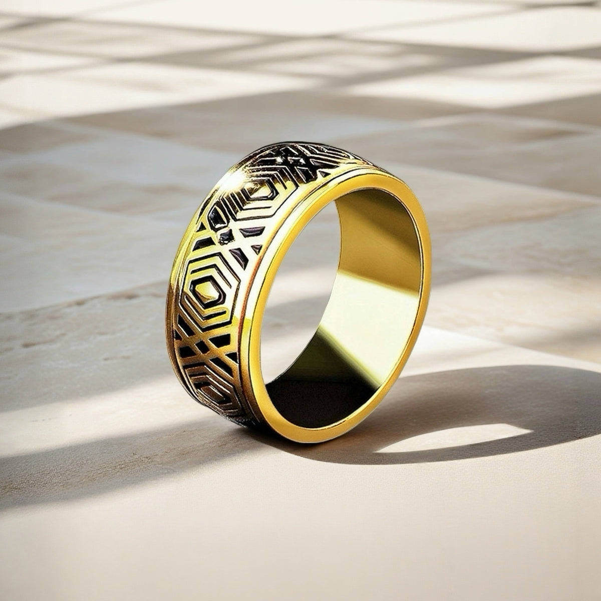 Rotatable Enamel Greek Key 9k/14k/18k Gold Ring (Item No. TDRG0001）