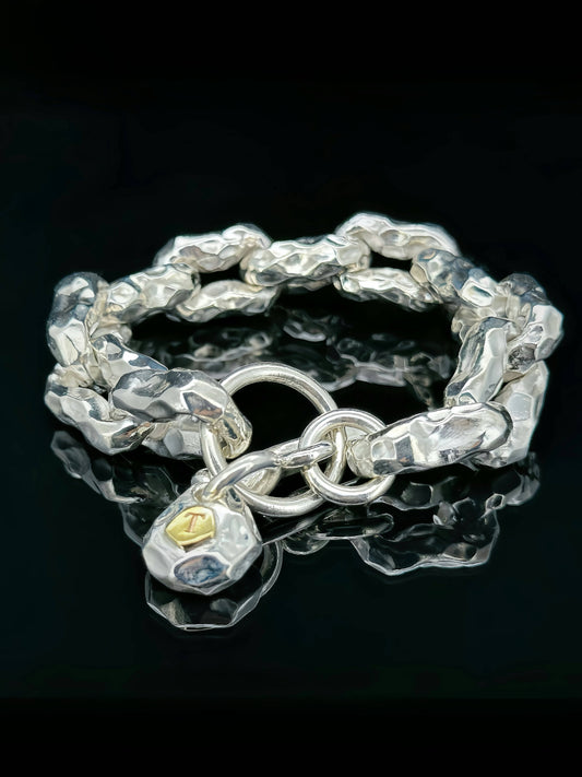 Heavy Metal Hammered Silver Bracelet (Highly Polished) (Item No.B0565)