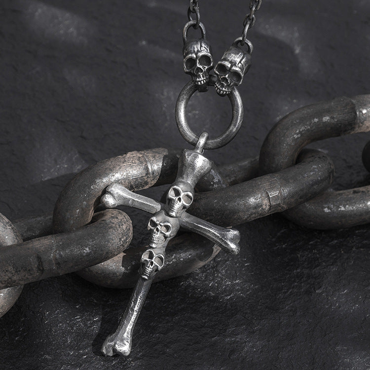 Large Skull & Cross Bone Silver Pendant/Chain Included (Item No. P0028)