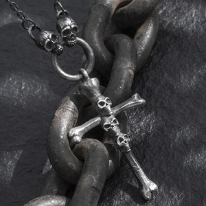 Large Skull & Cross Bone Silver Pendant/Chain Included (Item No. P0028)