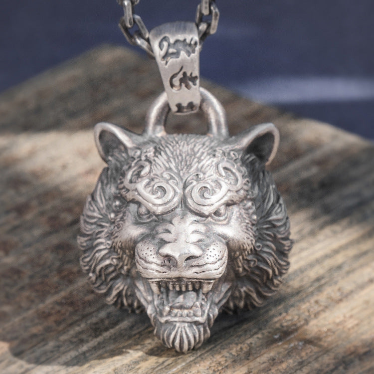 Fury Tiger Head Silver Pendant (Item No. P0076) Tartaria Onlinestore