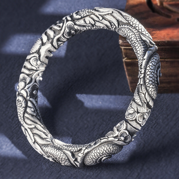 Two Dragons Pure 999 Silver Bangle (Item No. B0105) Tartaria Onlinestore