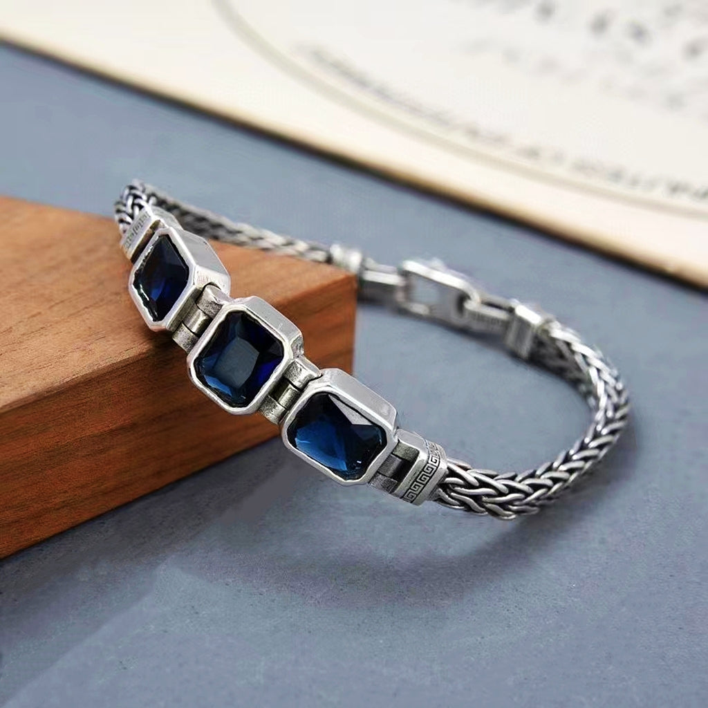 Classy Blue Stone Braided Silver Bracelet (Item No. B0464) Tartaria Onlinestore